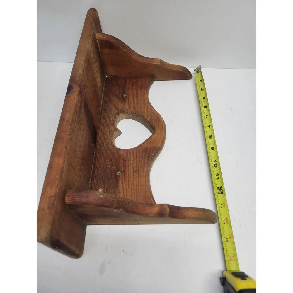 Vintage Rustic Pine Wood Heart Cutout Wall Shelf Farmhouse Country Decor 18in